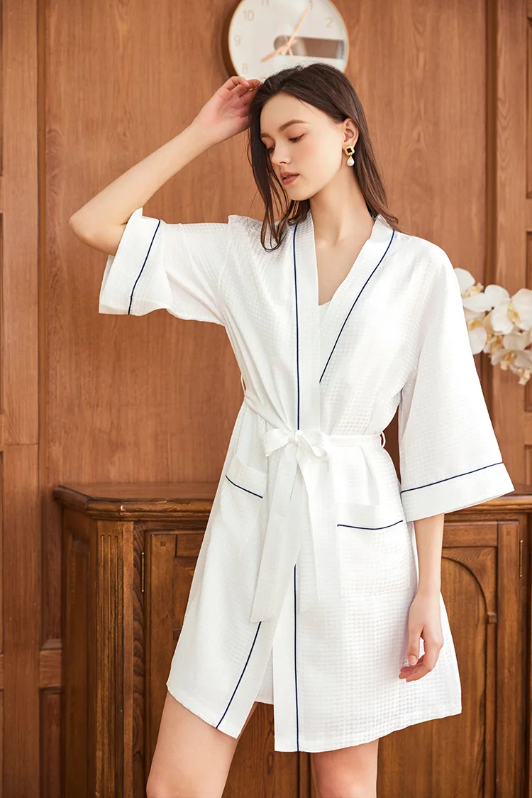 Robe Silk Women - Вафельный жаккардовый халат из 100% тутового